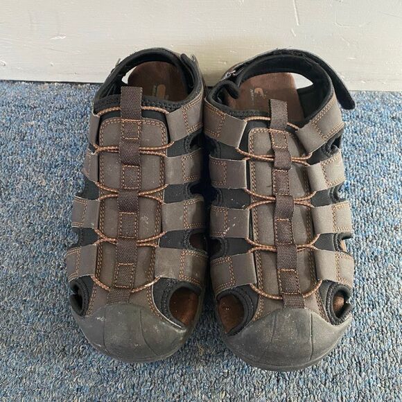 Skechers men 11 extra wide fit slip on sandals w/adjustable back strap brown - Picture 1 of 9